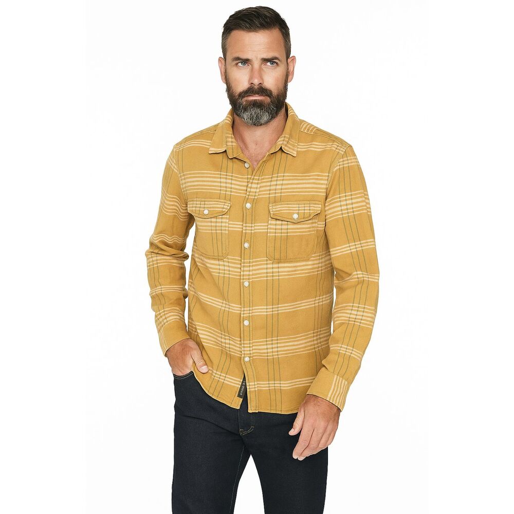 DEUS EX MACHINA Brown 100% Cotton Plaid Flannel Button Up Shirt Top Mens Size M
